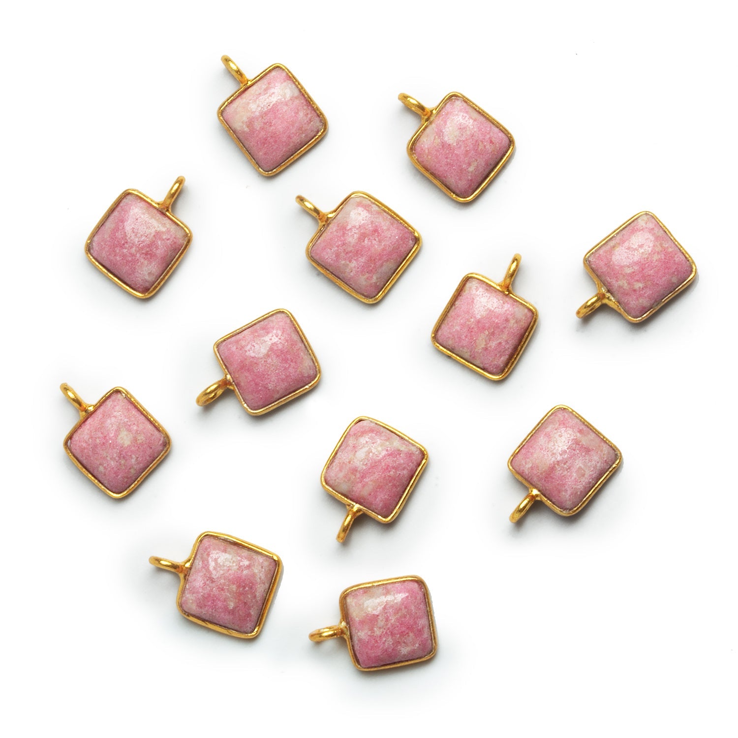 8mm Vermeil Bezeled Thulite Square Pendant 1 Bead - The Bead Traders