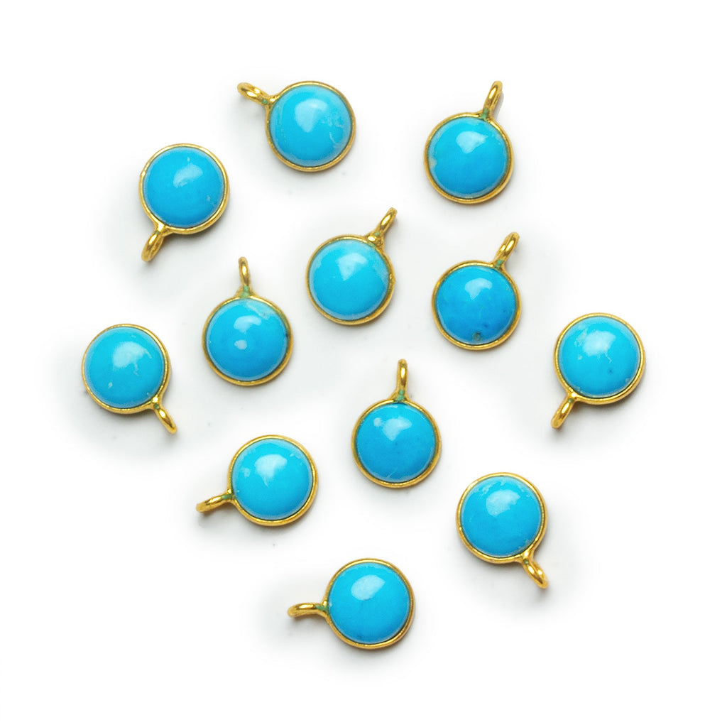 8mm Vermeil Bezeled Turquoise Howlite Calibrated Coin Pendant 1 Bead - The Bead Traders