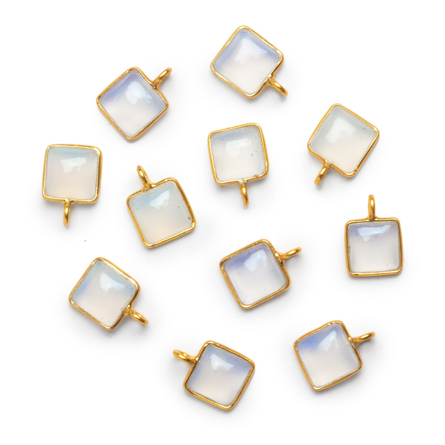 8mm Vermeil Bezeled White Chalcedony Square Pendant 1 Bead - The Bead Traders