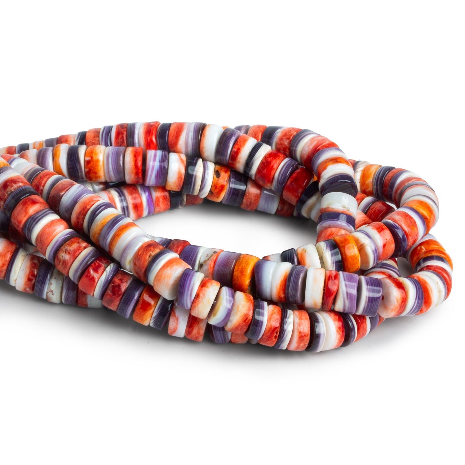 8mm Wampum Shell & Red Spiny Oyster Heishis 15 inch 100 beads - The Bead Traders