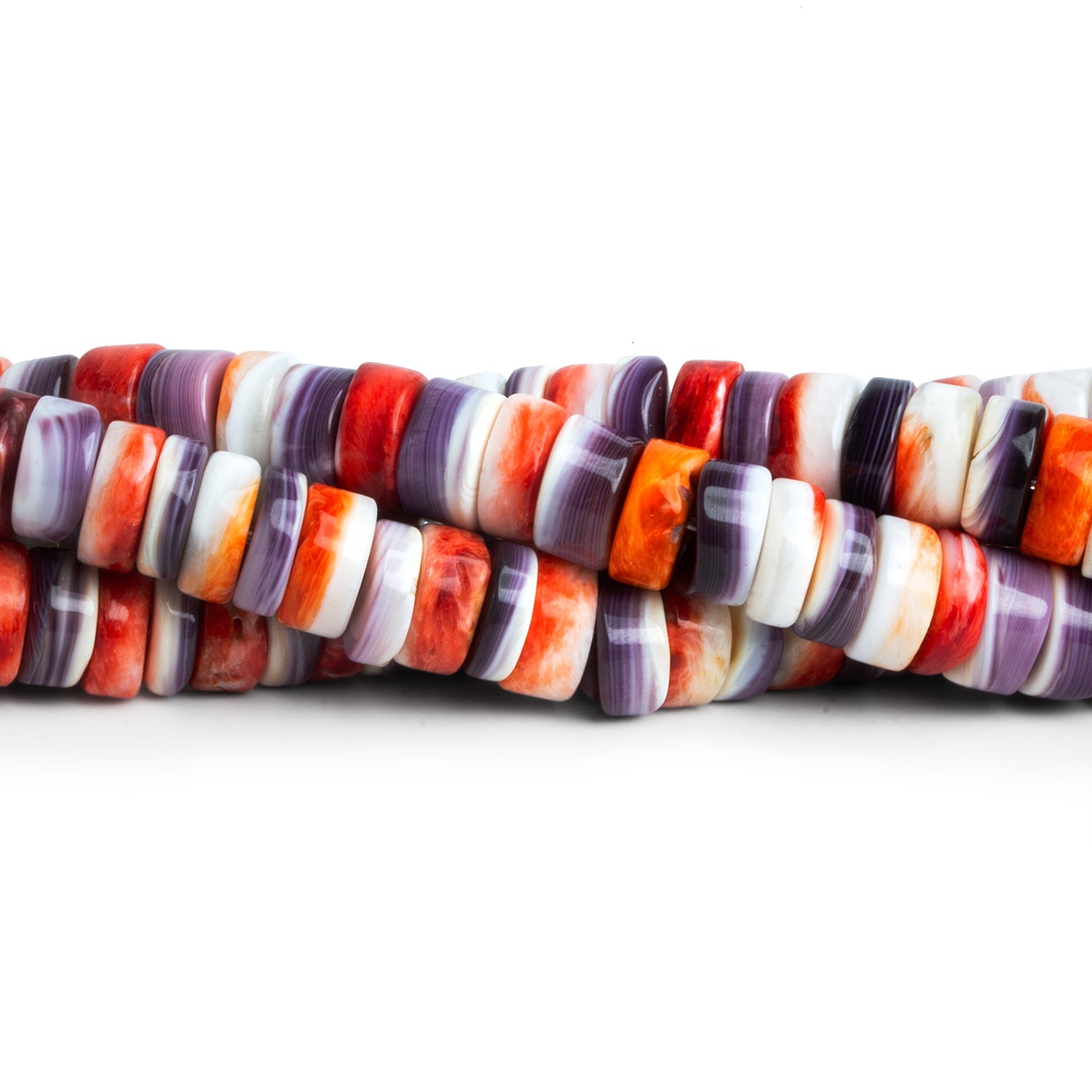 8mm Wampum Shell & Red Spiny Oyster Heishis 15 inch 100 beads - The Bead Traders