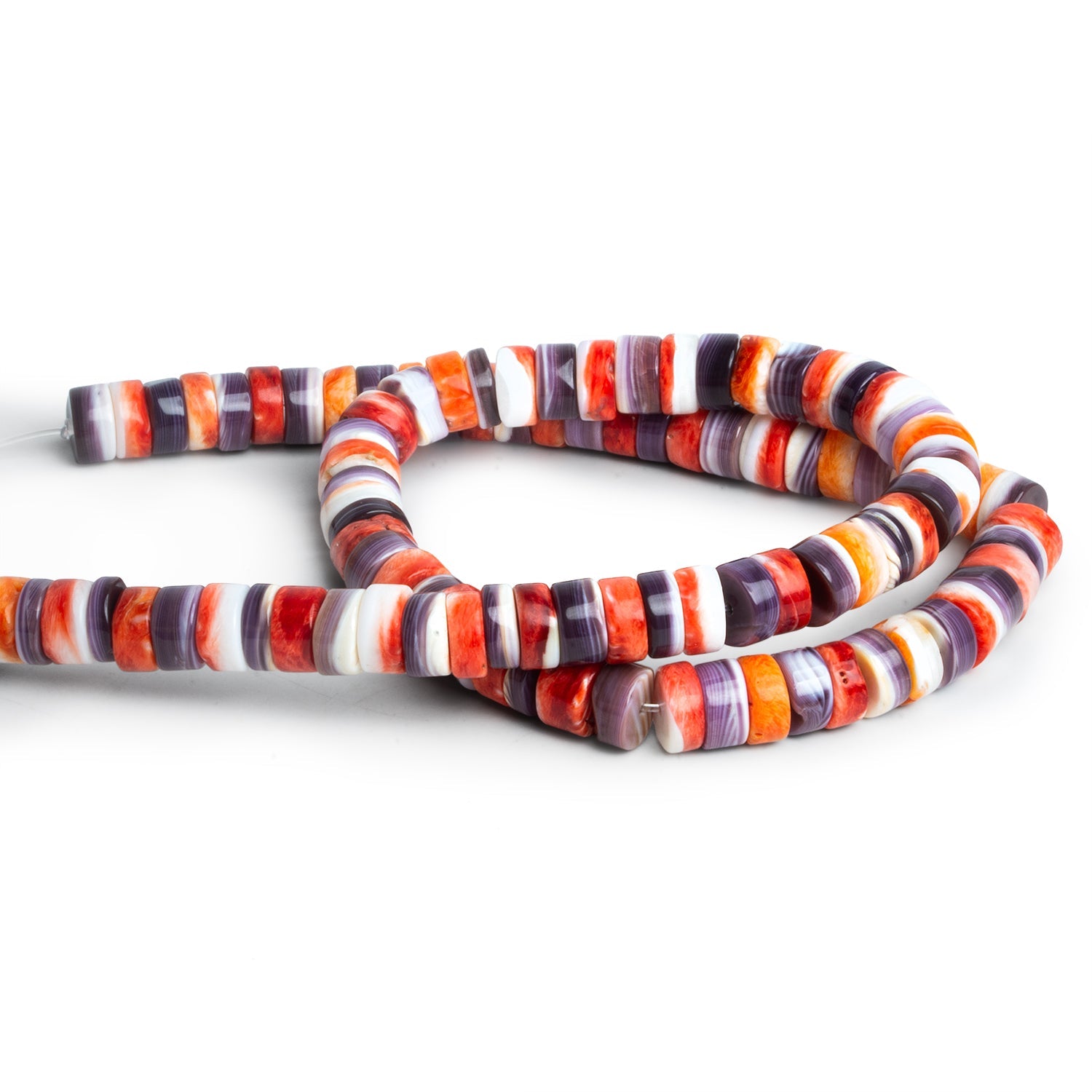 8mm Wampum Shell & Red Spiny Oyster Heishis 15 inch 100 beads - The Bead Traders