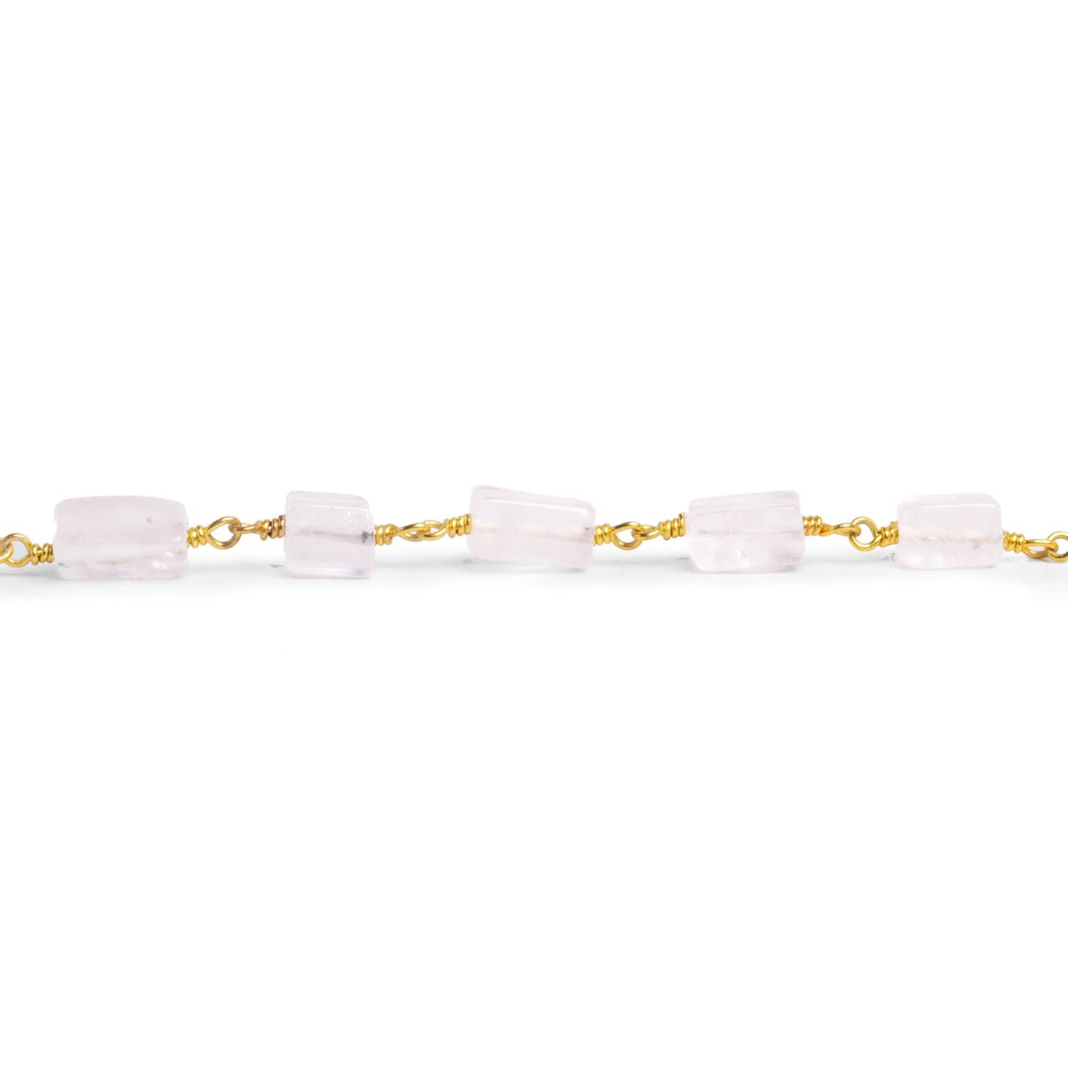 8x4mm Light Rose Quartz Rectangles Gold Chain 23 beads - The Bead Traders