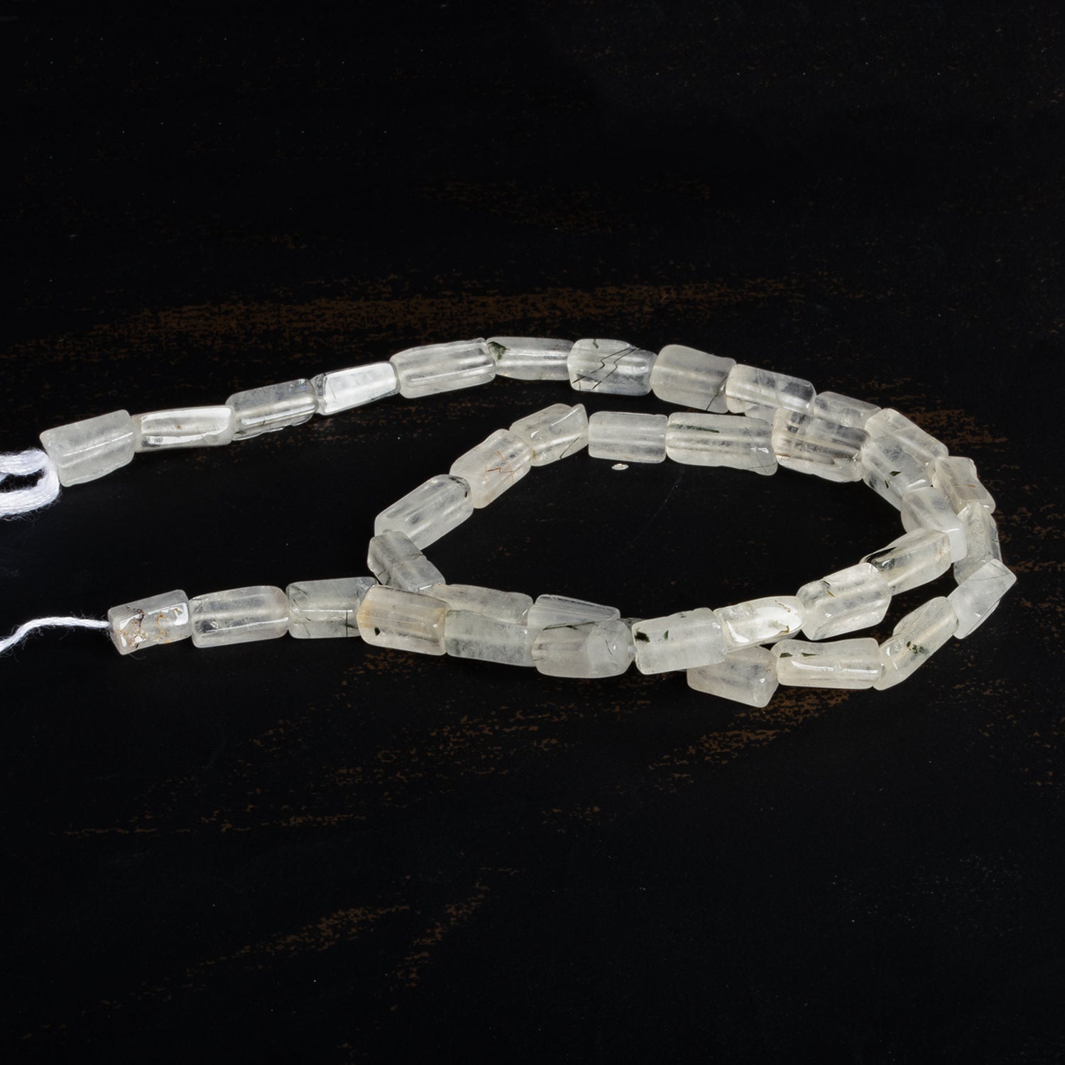 8x4mm Tourmalinated Quartz Handcut Rectangles 12 inch 35 beads - The Bead Traders