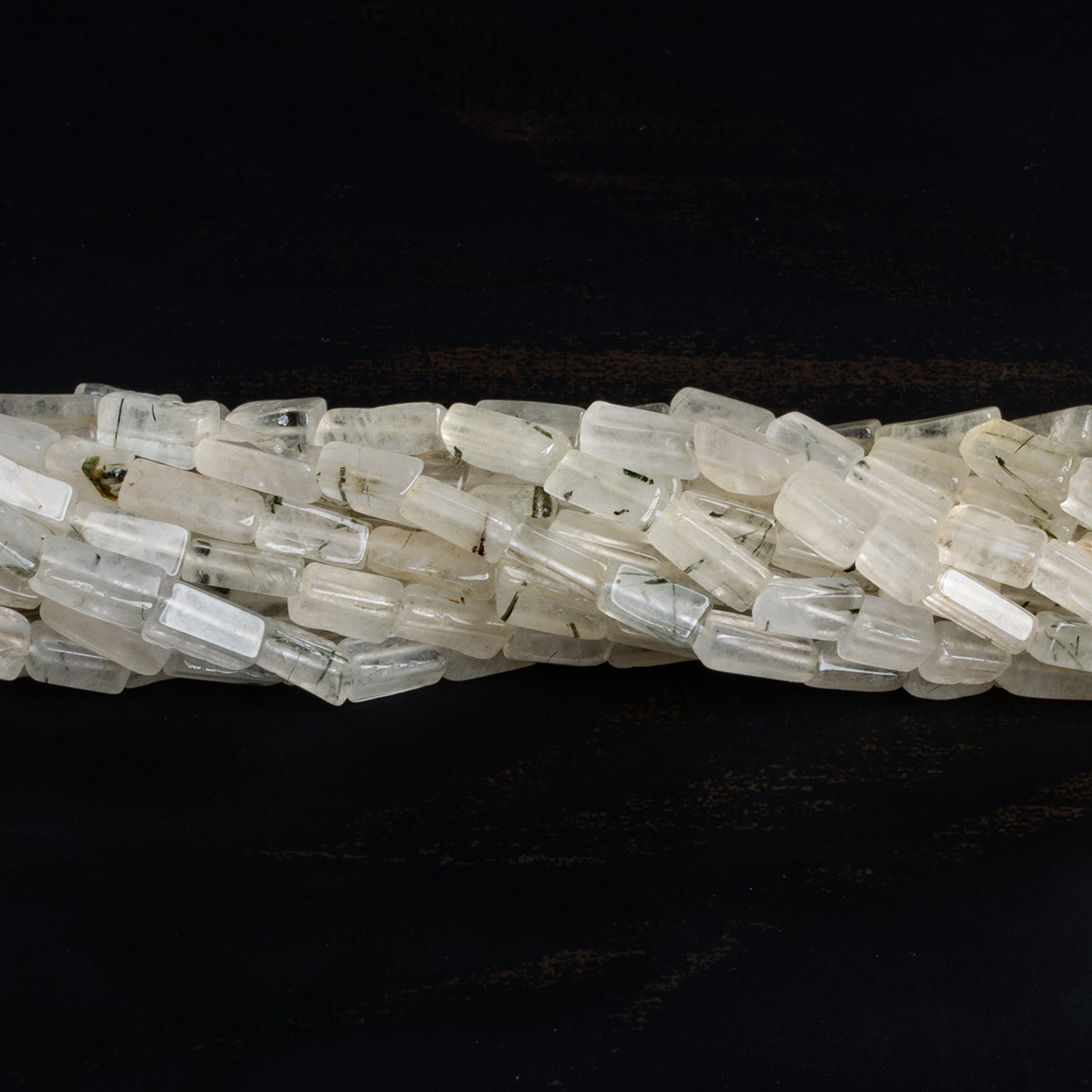 8x4mm Tourmalinated Quartz Handcut Rectangles 12 inch 35 beads - The Bead Traders