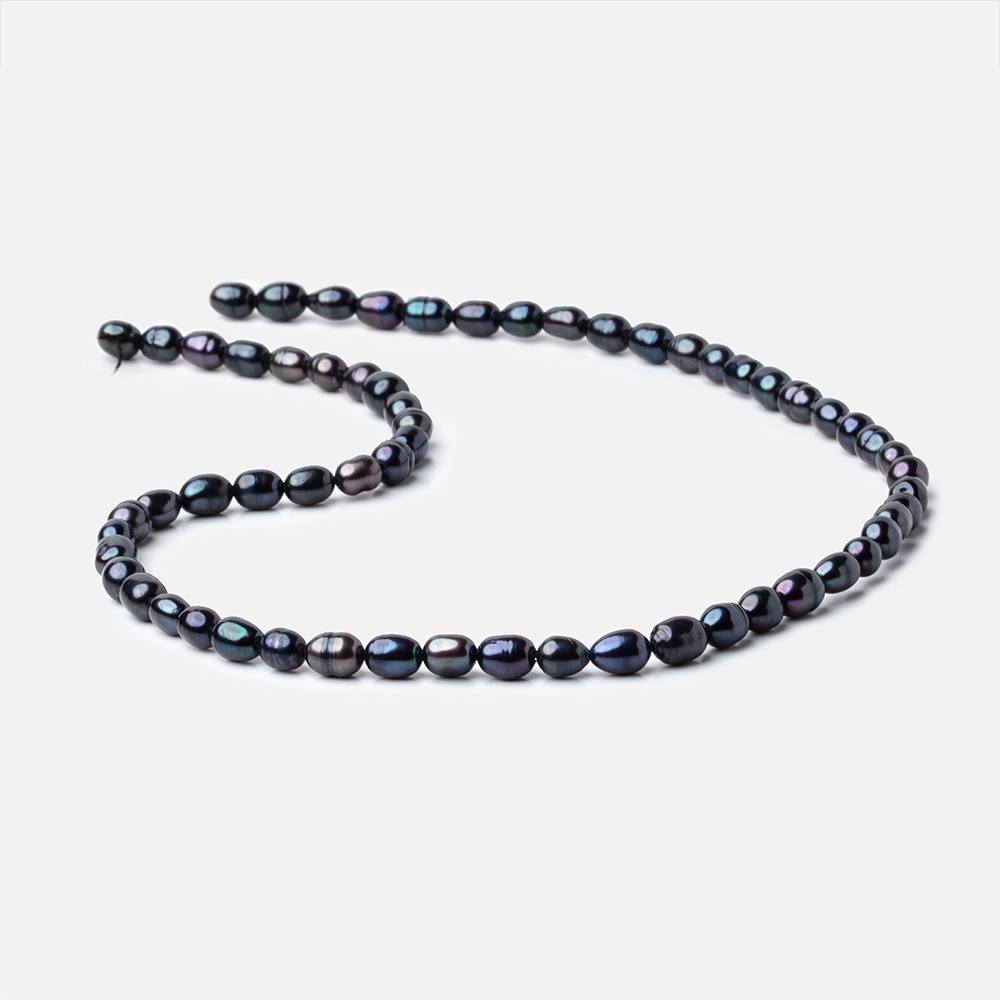 8x5mm Dark Navy Peacock Oval Pearls 15 inch 60 beads - The Bead Traders