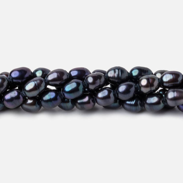 8x5mm Dark Navy Peacock Oval Pearls 15 inch 60 beads