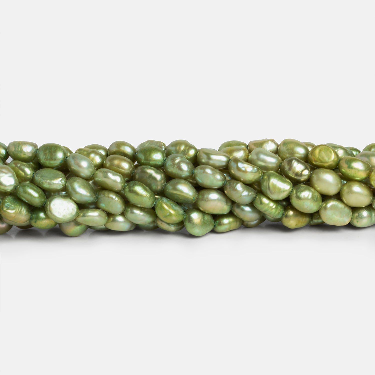 8x5mm Green Pea Baroque Pearls 16 inch 51 beads - The Bead Traders