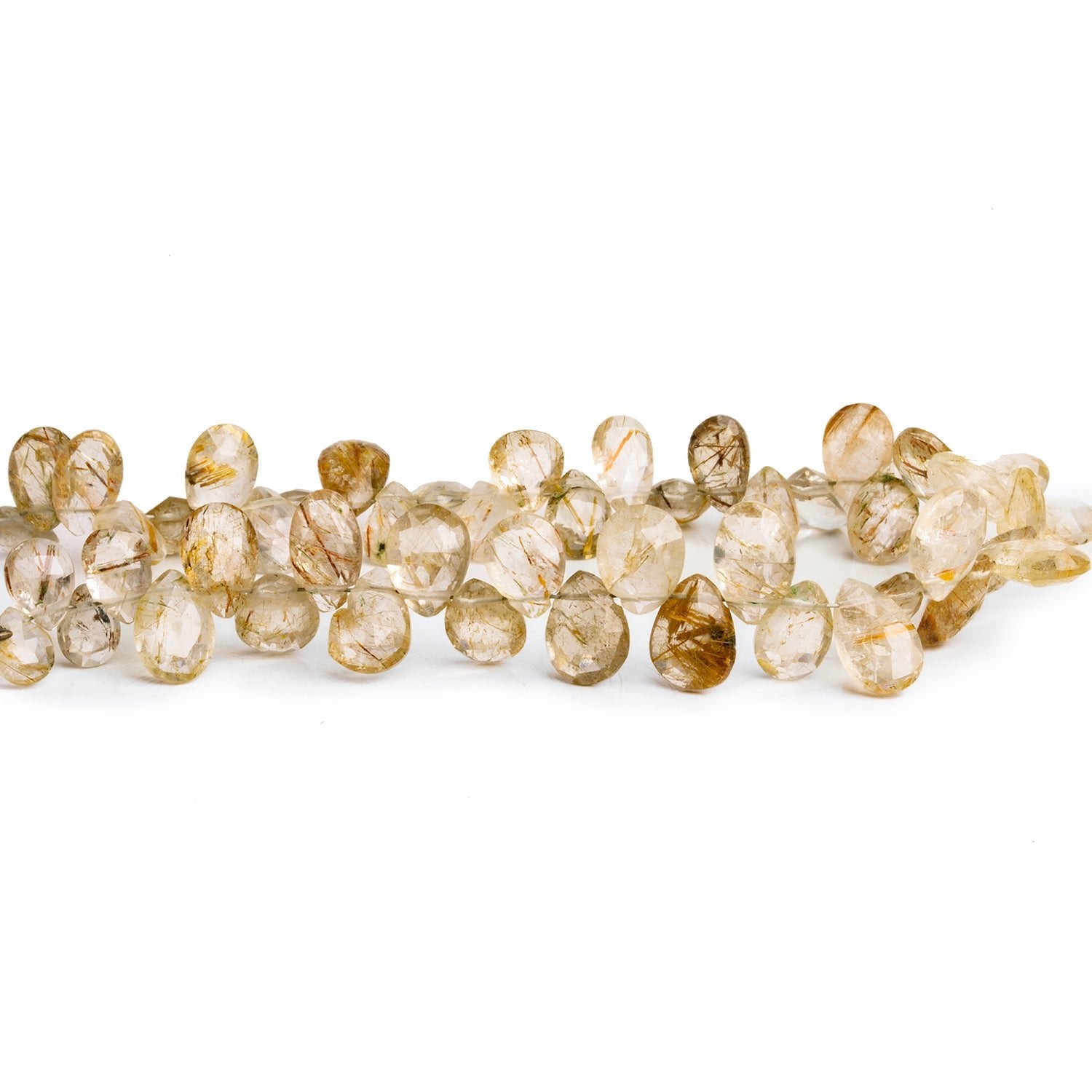 8x5mm Rutilated Quartz Faceted Pears 7 inch 46 beads - The Bead Traders