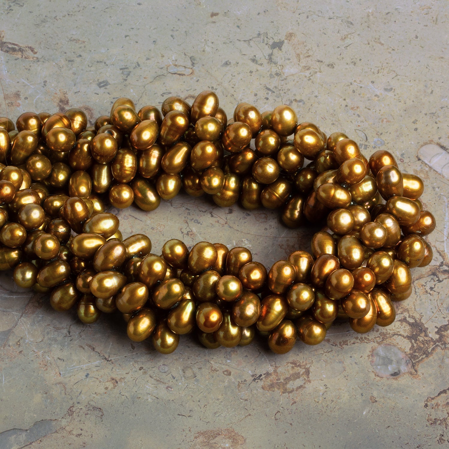 8x6mm Chartruese Top Drilled Oval Pearls 15.5 inch 77 beads - The Bead Traders