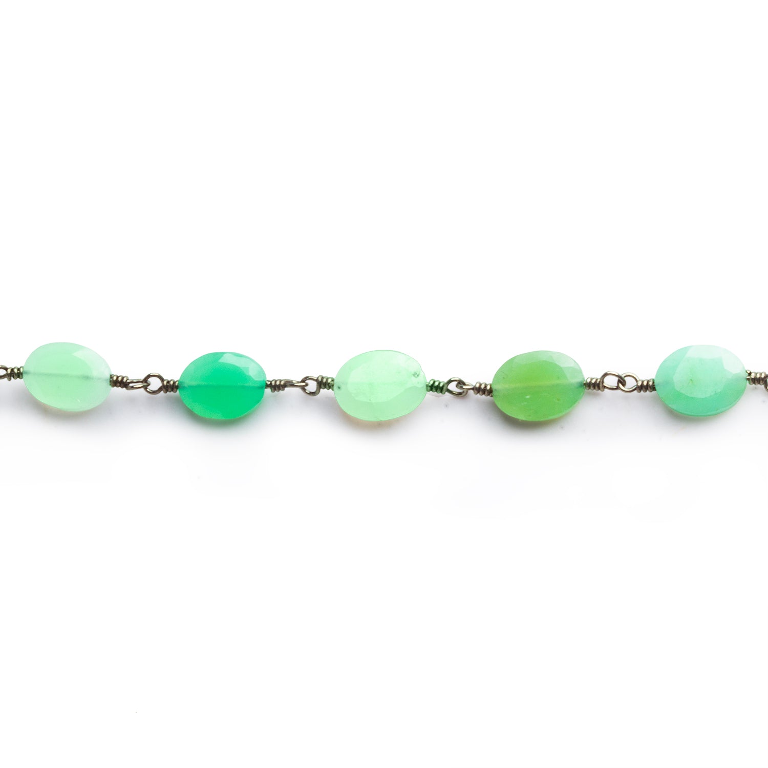 8x6mm Chrysoprase Faceted Oval Black Gold Chain 23 beads - The Bead Traders