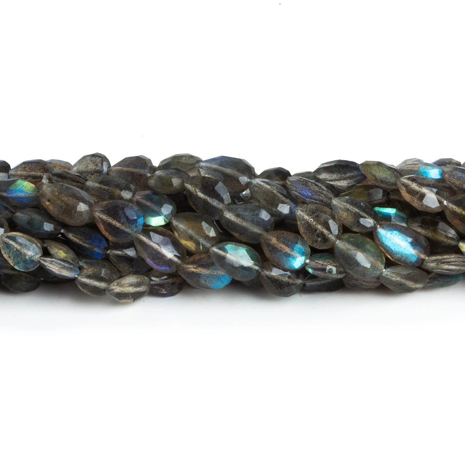 8x6mm Labradorite Faceted Pears 14 inch 40 beads - The Bead Traders