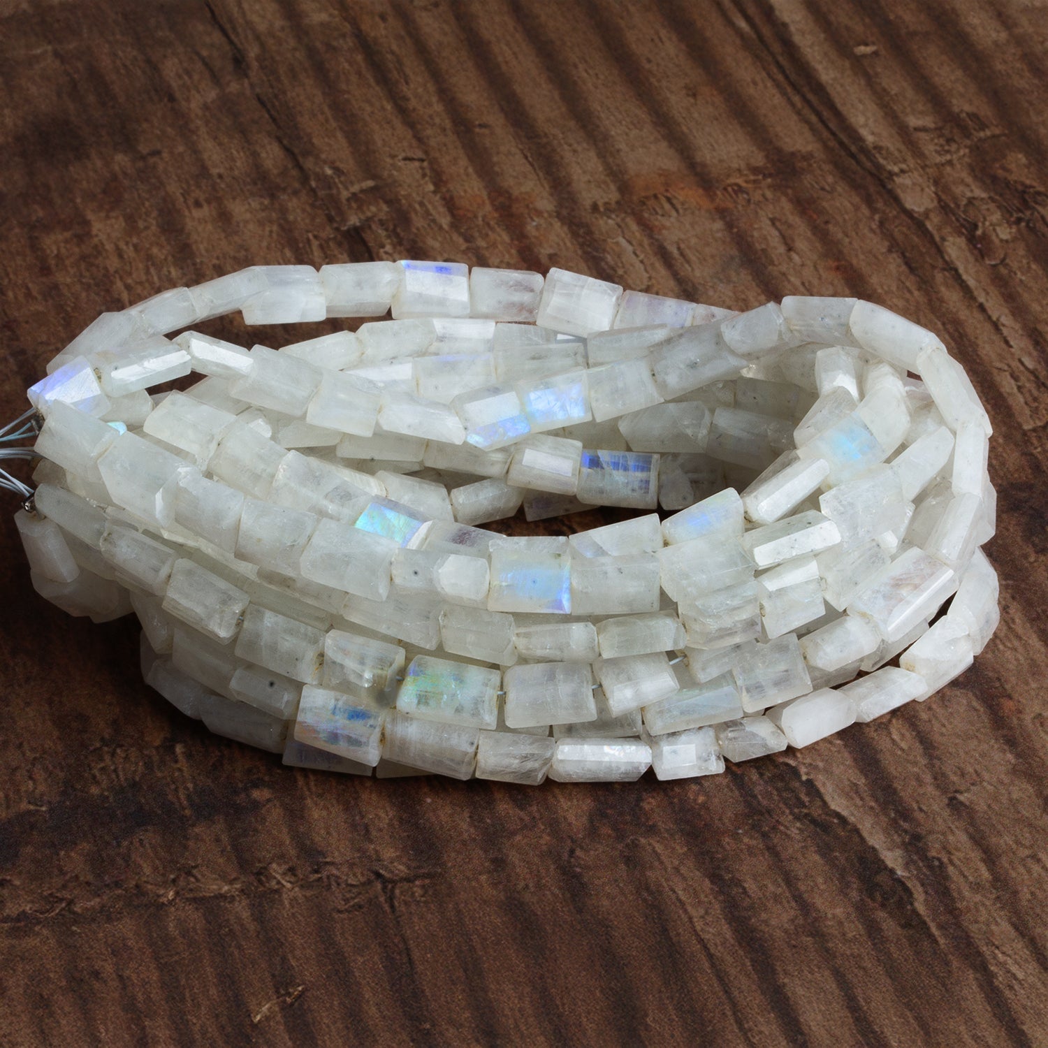 8x6mm Rainbow Moonstone Faceted Rectangles 16 inch 48 beads - The Bead Traders
