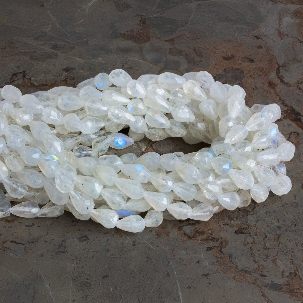 8x6mm Rainbow Moonstone Faceted Teardrops 14 inch 44 beads - The Bead Traders