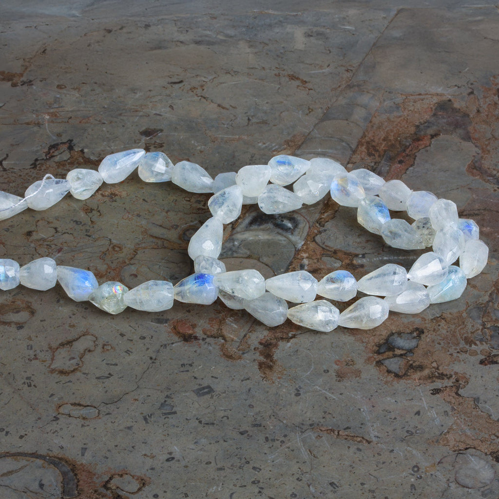 8x6mm Rainbow Moonstone Faceted Teardrops 14 inch 44 beads - The Bead Traders
