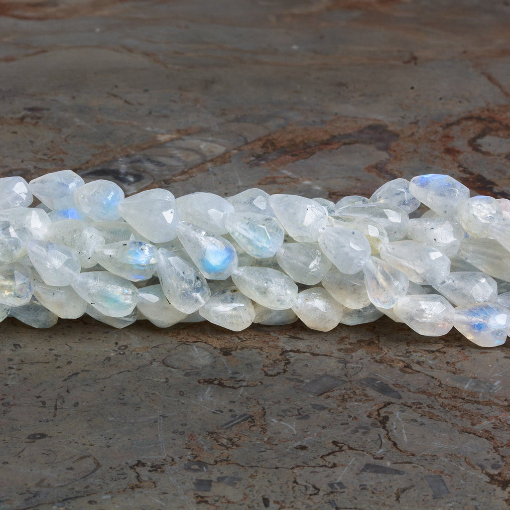 8x6mm Rainbow Moonstone Faceted Teardrops 14 inch 44 beads - The Bead Traders