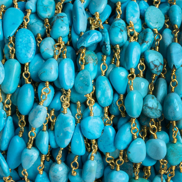 8x6mm Turquoise Howlite Nugget Gold Chain 23 beads