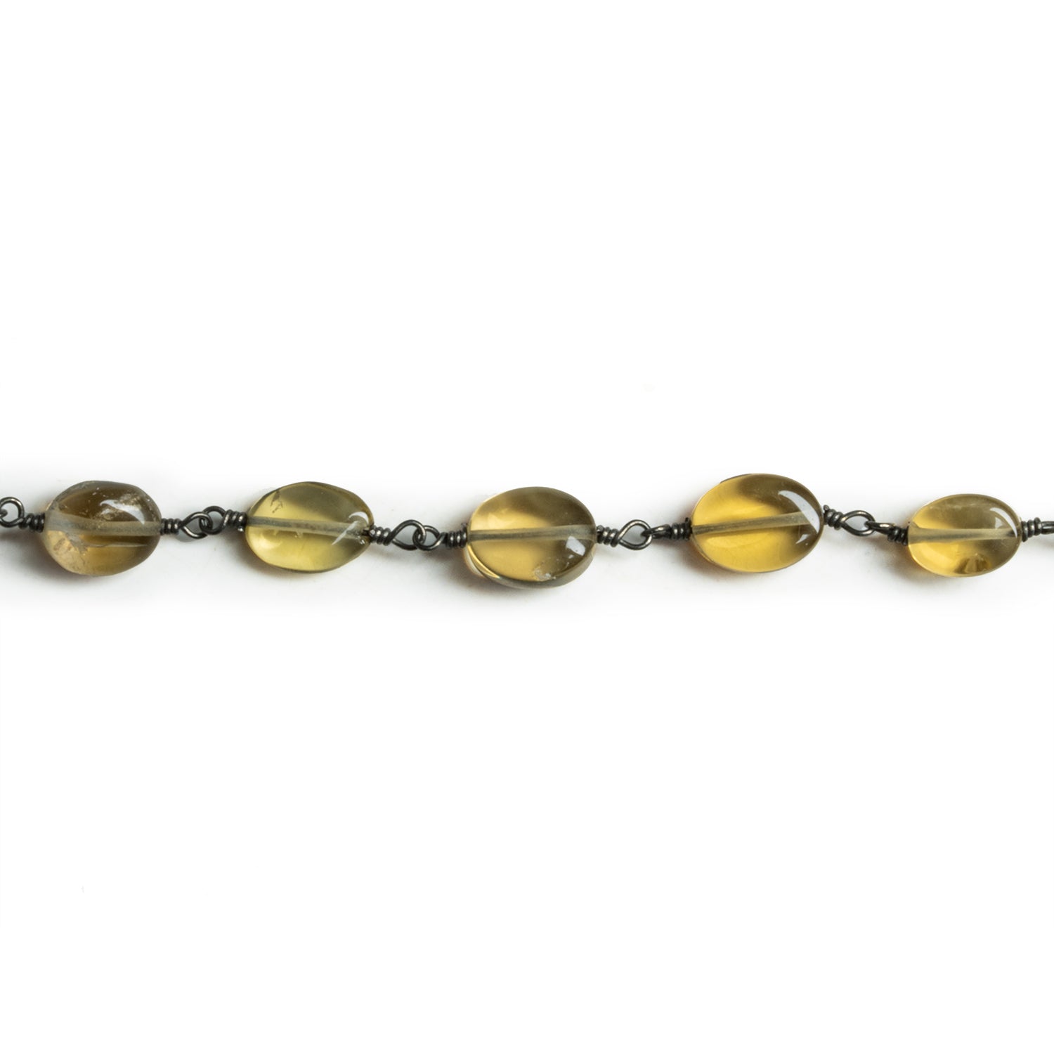 8x6mm Whiskey Quartz Plain Oval Black Gold Chain 24 beads - The Bead Traders