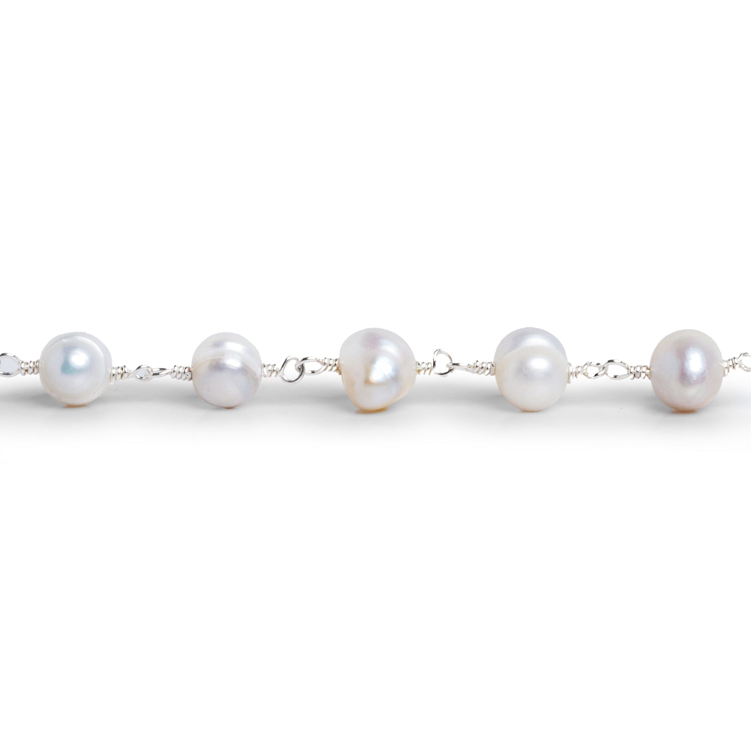 8x6mm White Baroque Pearl Silver Chain 25 beads - The Bead Traders