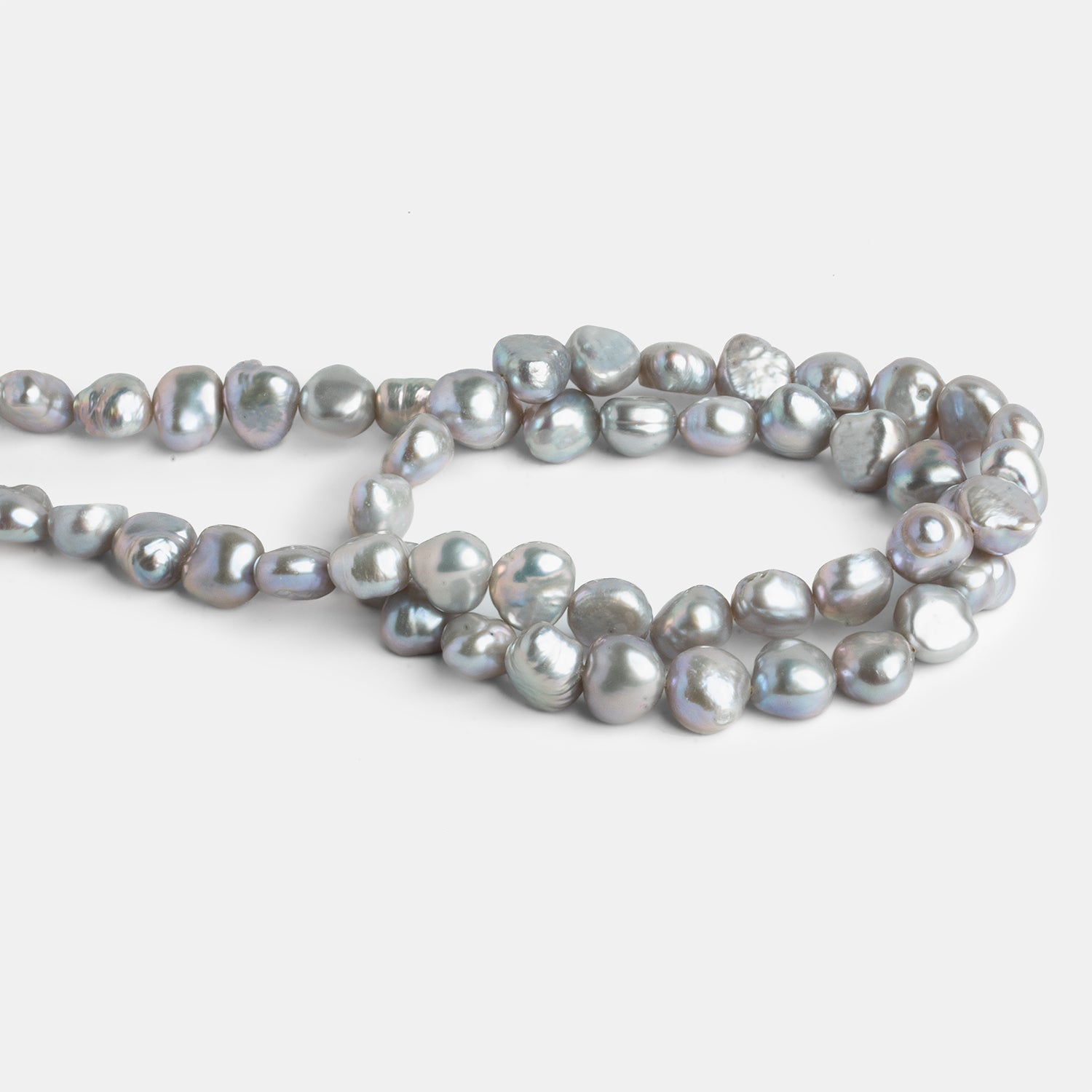 8x7mm Silver Baroque Pearls 15 inch 51 beads - The Bead Traders