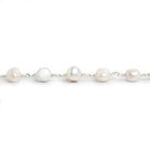 8x7mm White Baroque Pearl Silver Chain 29 beads - The Bead Traders