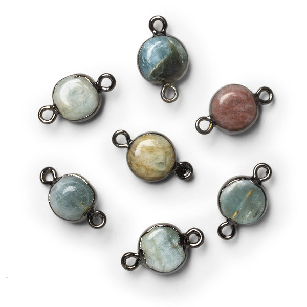 9-10mm Black Gold Leafed Aquamarine Coin Connector 1 Bead