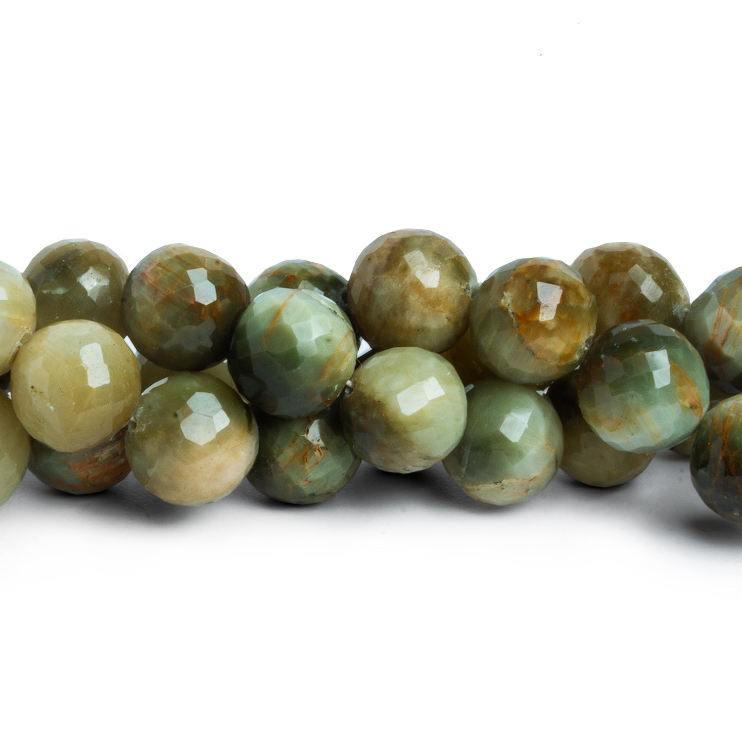 9 - 10mm Green Cat's Eye Quartz Faceted Rounds 8 inch 23 beads - The Bead Traders