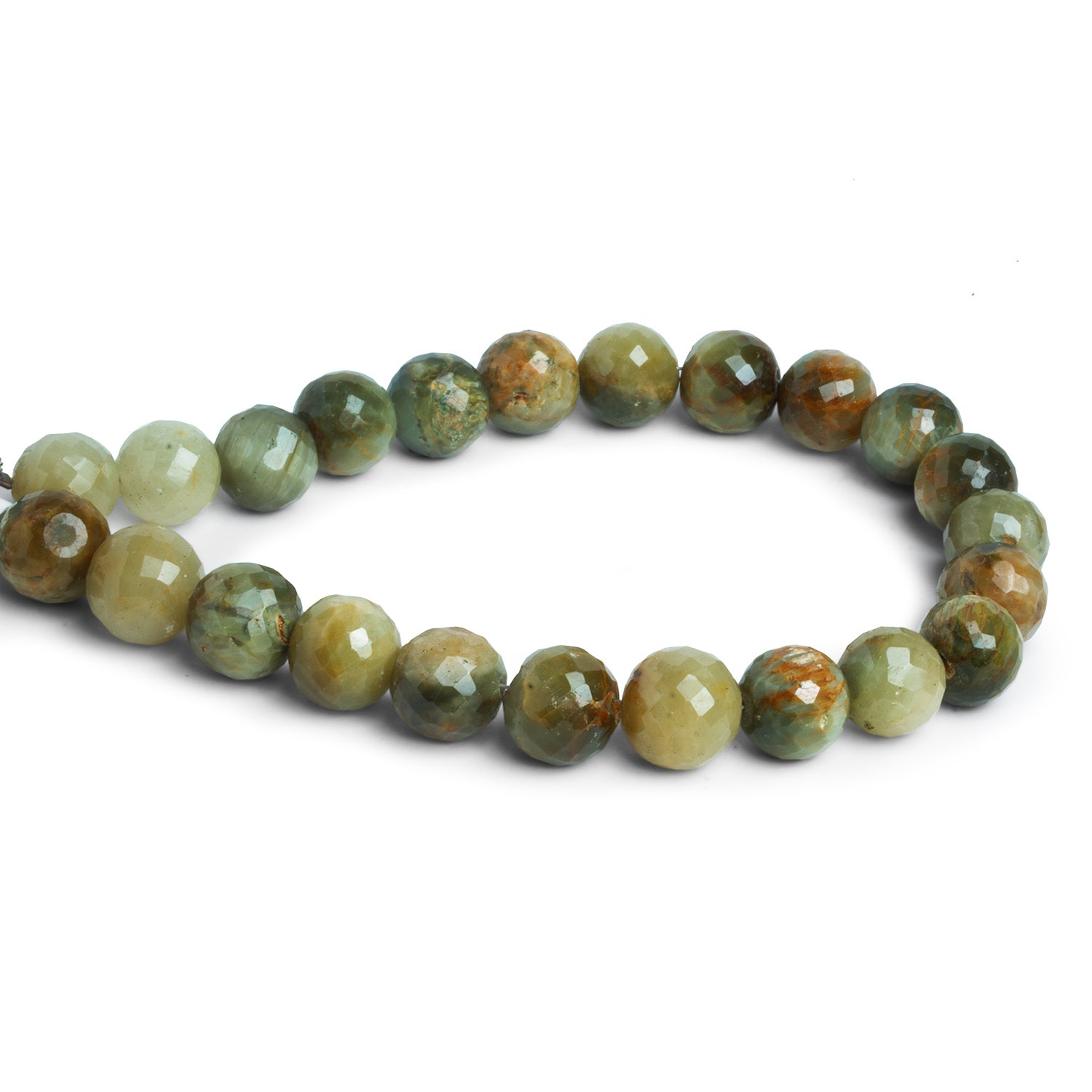9 - 10mm Green Cat's Eye Quartz Faceted Rounds 8 inch 23 beads - The Bead Traders
