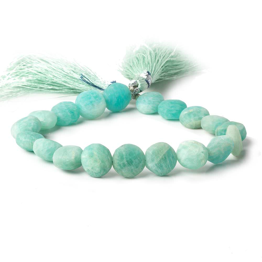 9-10mm Matte Amazonite plain coins 7.5 inch 19 beads - The Bead Traders
