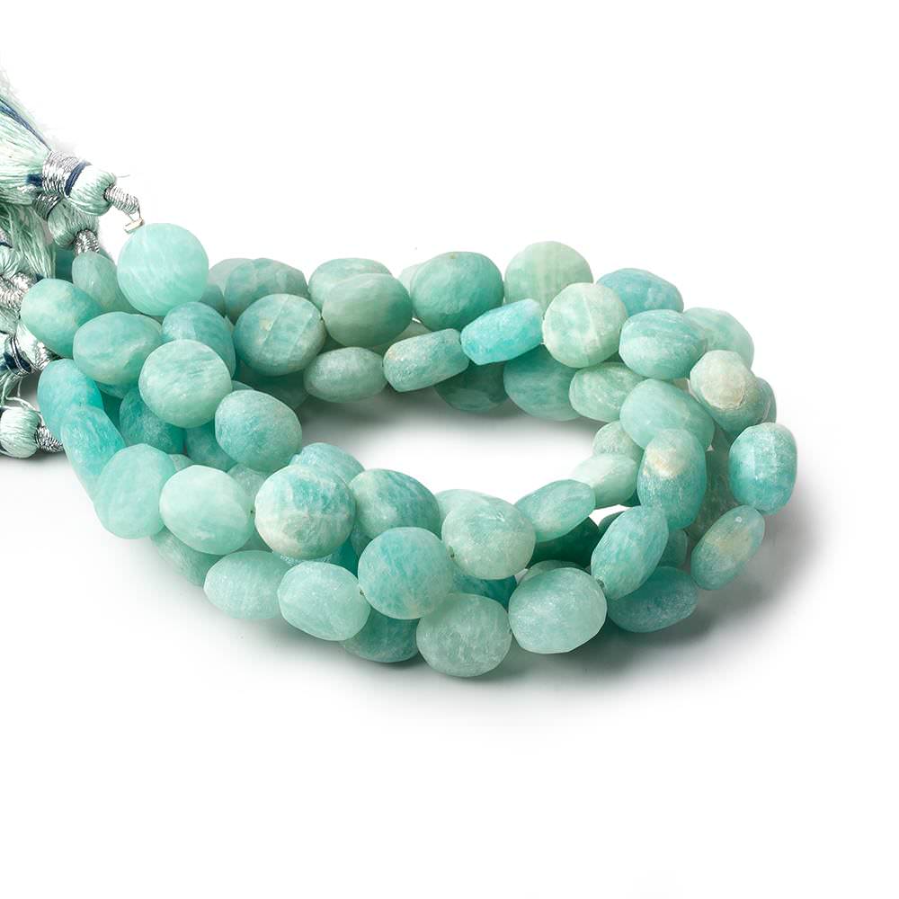 9-10mm Matte Amazonite plain coins 7.5 inch 19 beads - The Bead Traders