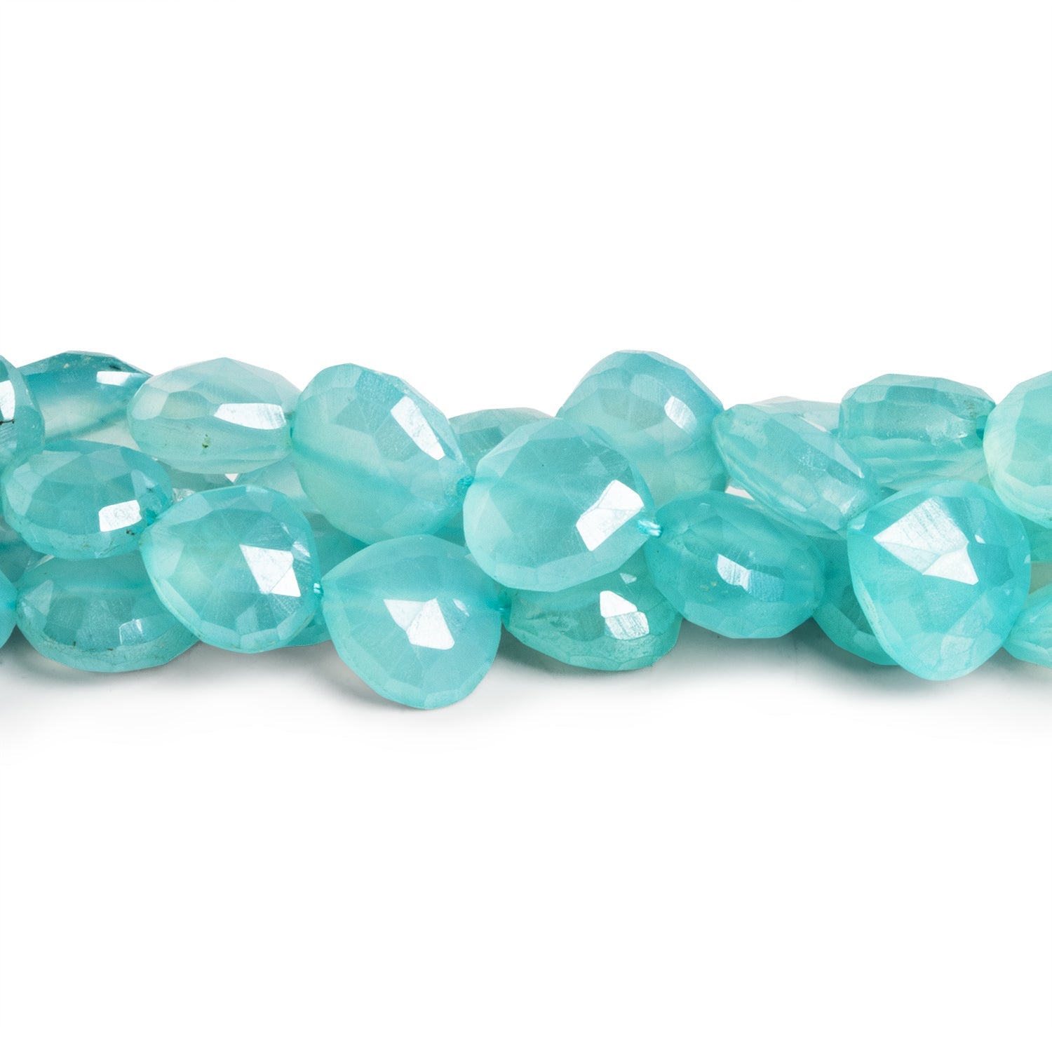 9 - 10mm Mystic Seafoam Chalcedony Faceted Hearts 8 inch 21 beads - The Bead Traders