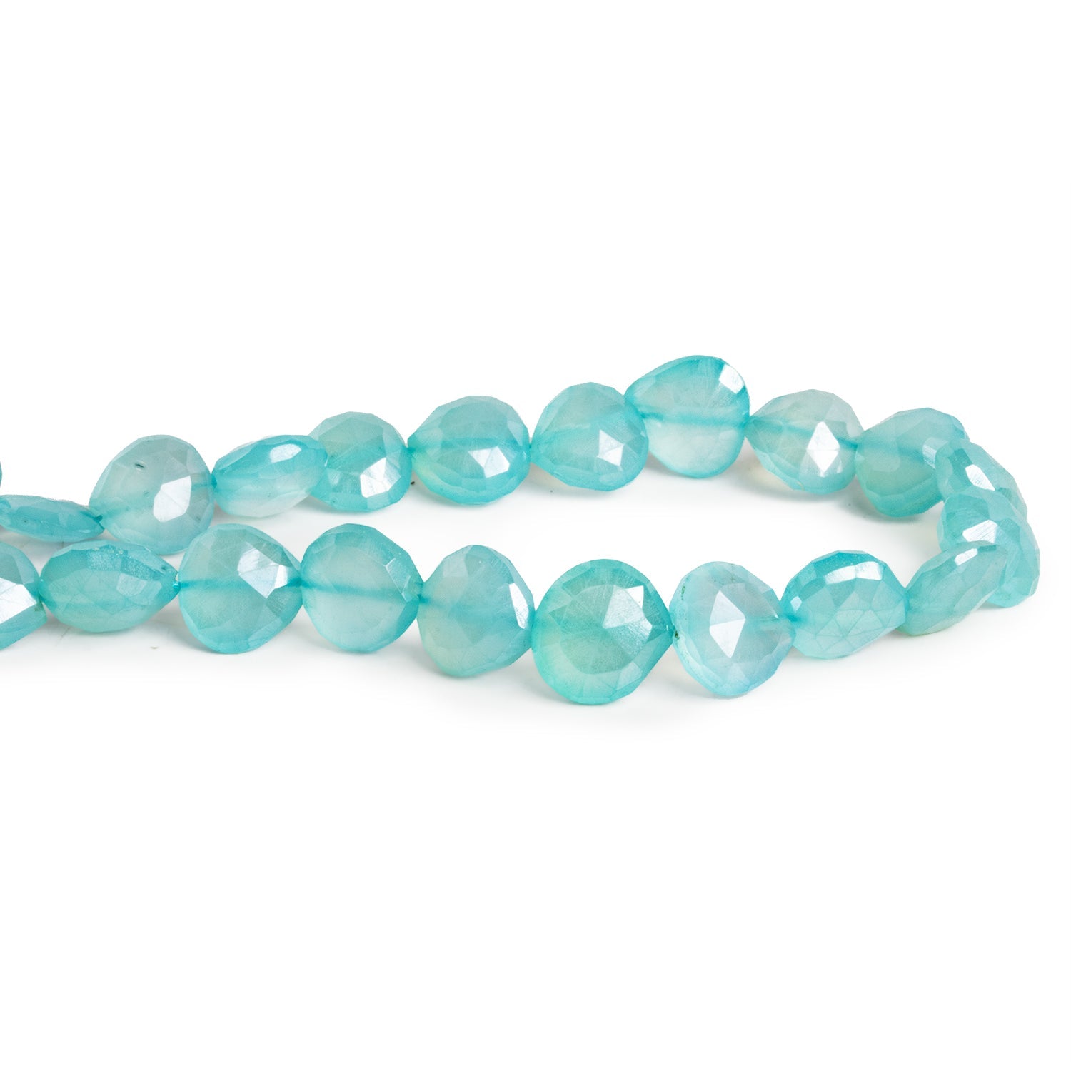 9 - 10mm Mystic Seafoam Chalcedony Faceted Hearts 8 inch 21 beads - The Bead Traders