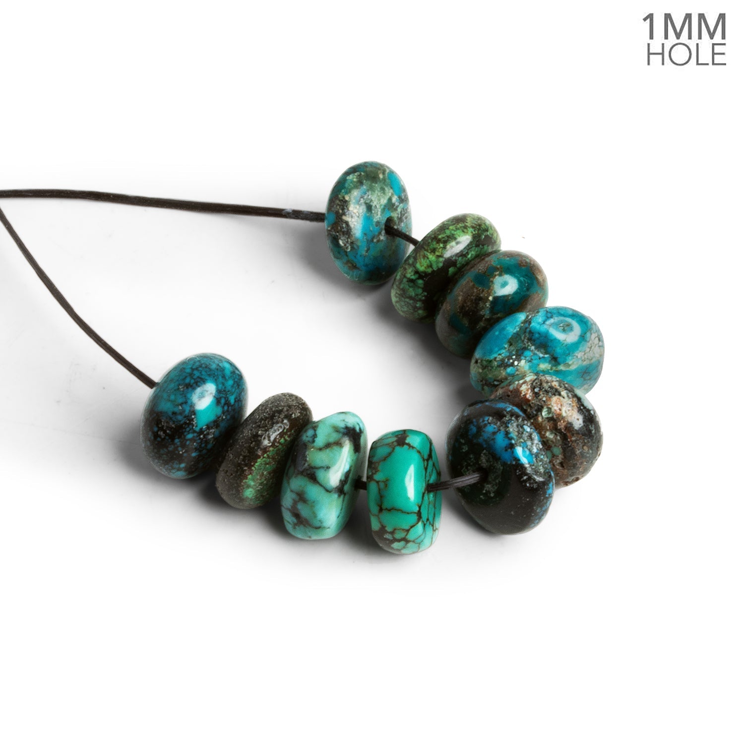 9 - 10mm Natural Hubei Turquoise Plain Rondelles 10 Beads - The Bead Traders
