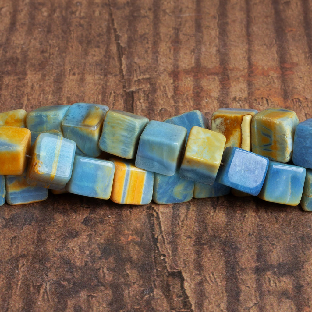 9 - 10mm Orange & Blue Opal Plain Cubes 8 inch 21 beads - The Bead Traders
