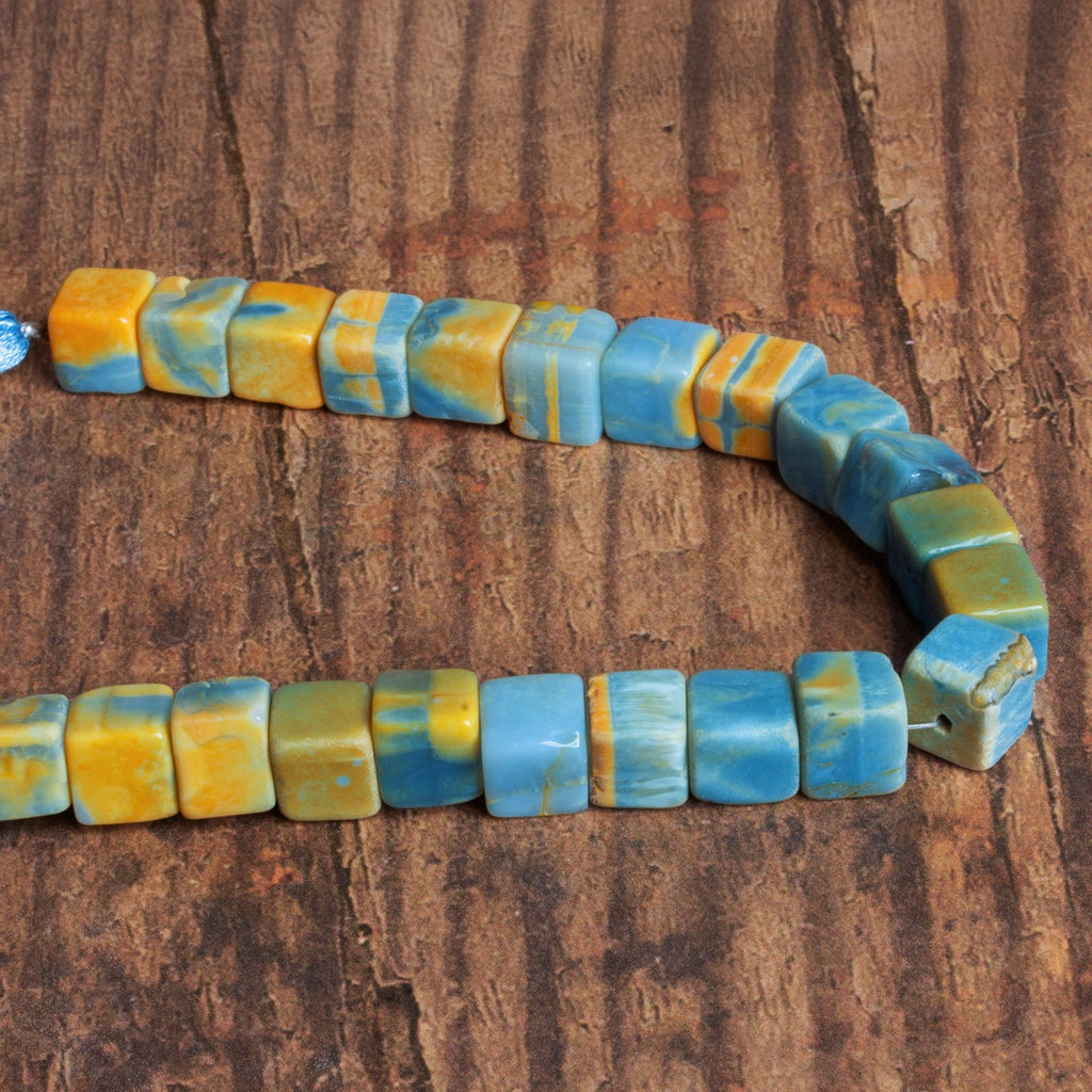 9 - 10mm Orange & Blue Opal Plain Cubes 8 inch 21 beads - The Bead Traders