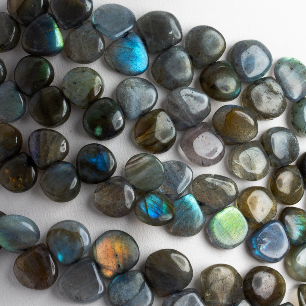 9-11mm Labradorite Plain Hearts 7.5 inch 33 beads - The Bead Traders