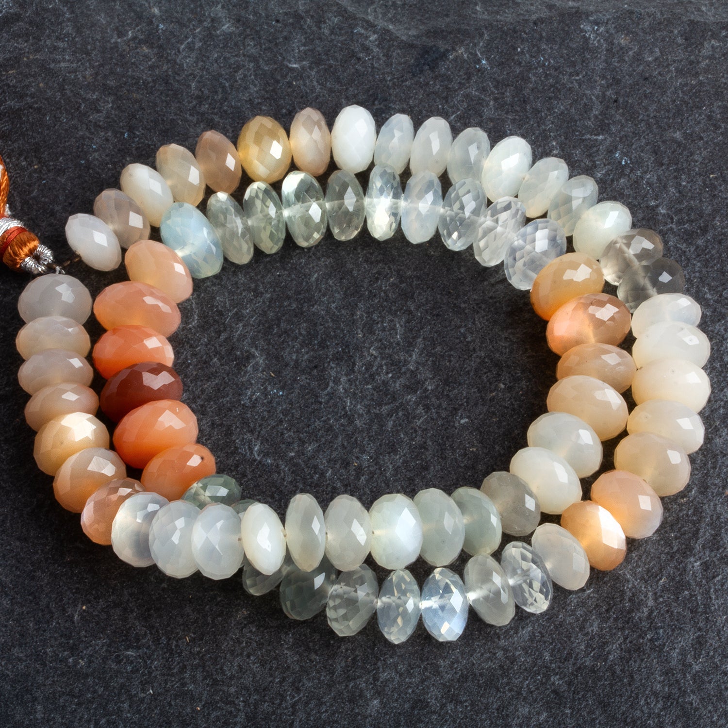 9 - 11mm Multicolor Moonstone Faceted Rondelles 16 inch 70 beads - The Bead Traders