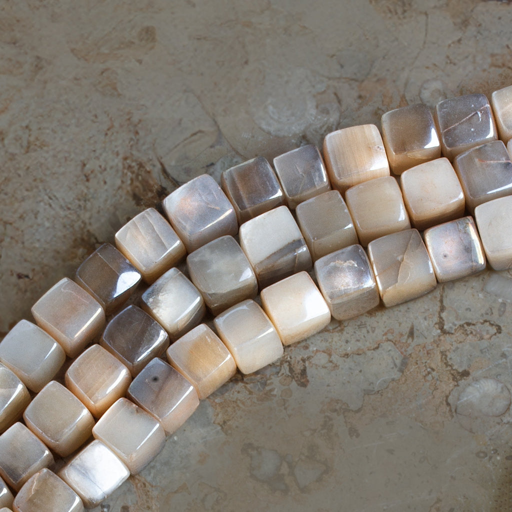 9 - 11mm Mystic Multi Moonstone Plain Cubes 7.5 inch 22 beads - The Bead Traders