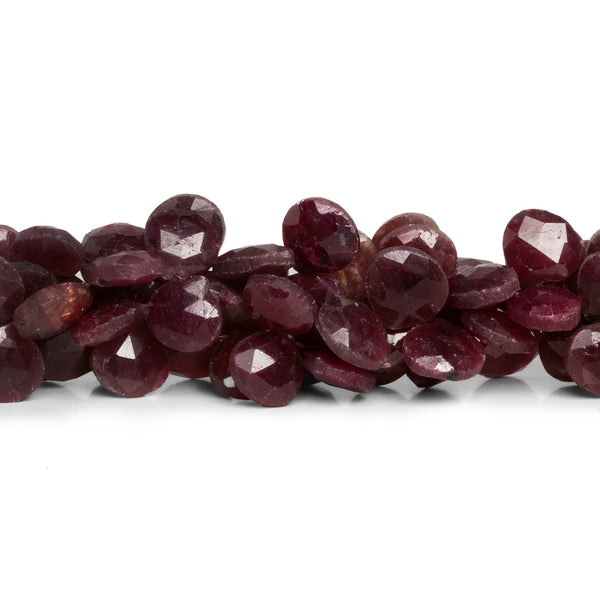 9-11mm Ruby Faceted Hearts 8.5 inch 43 beads