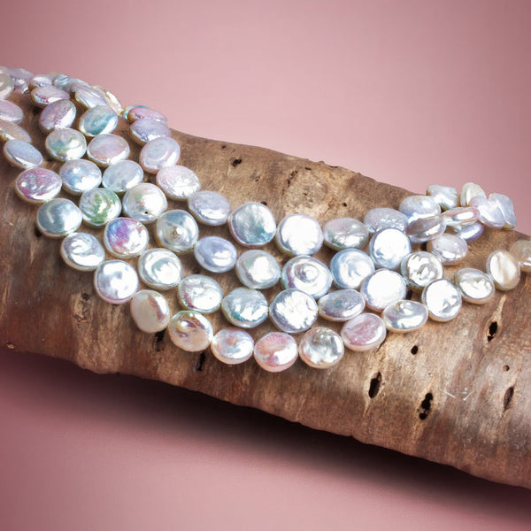 9-11mm White Coin Pearls 15 inch 36 beads