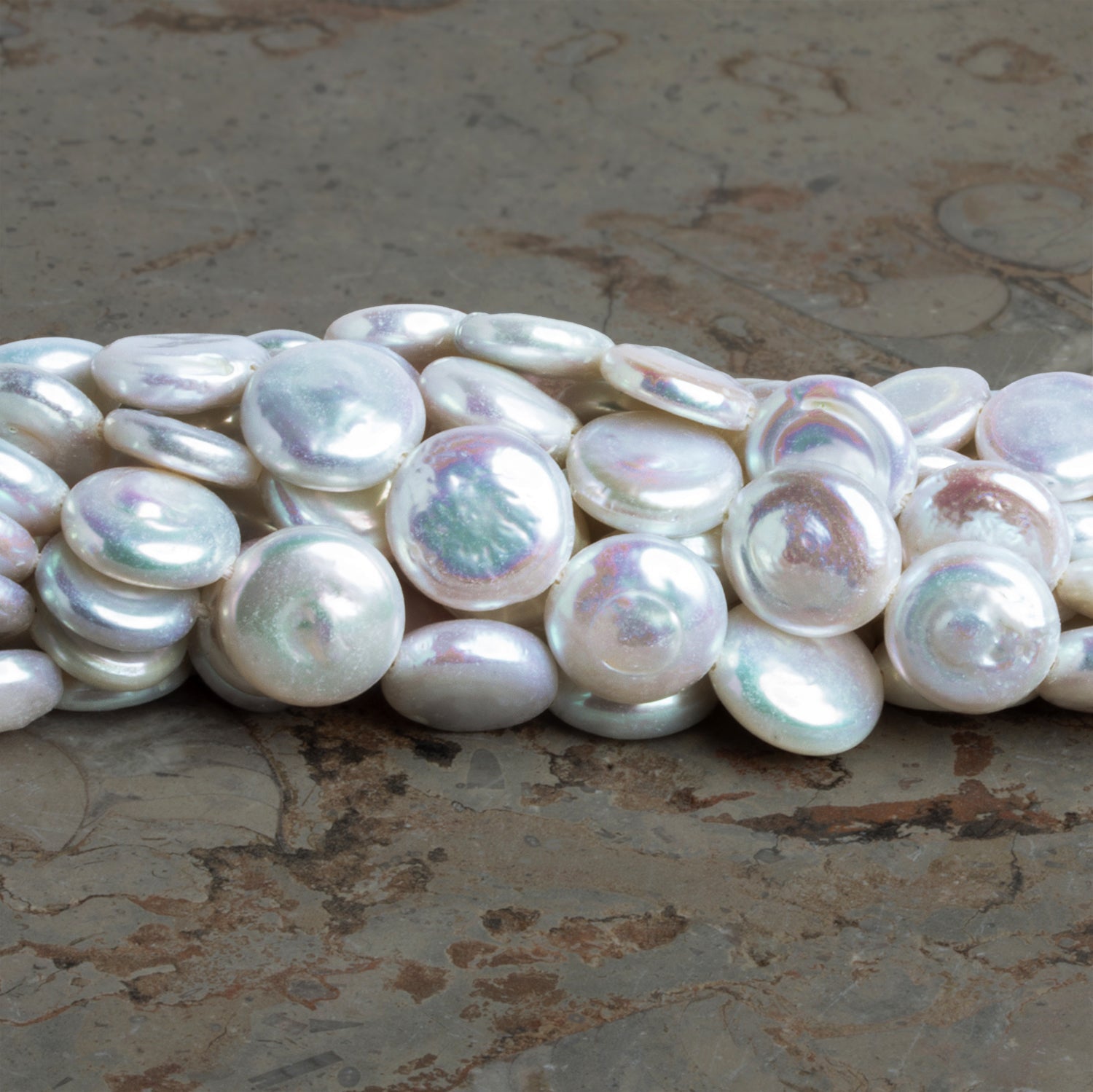 9 - 11mm White Coin Pearls 15 inch 36 beads - The Bead Traders