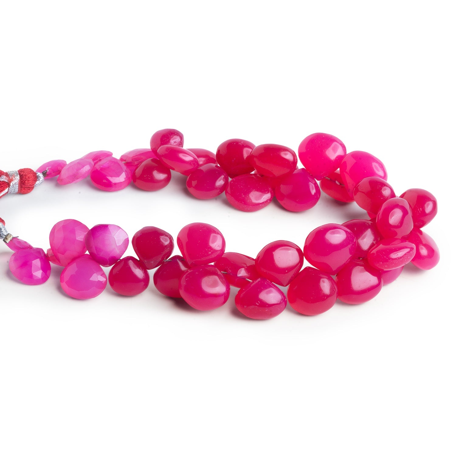 9 - 12mm Hot Pink Chalcedony Plain Hearts 8 inch 38 beads - The Bead Traders