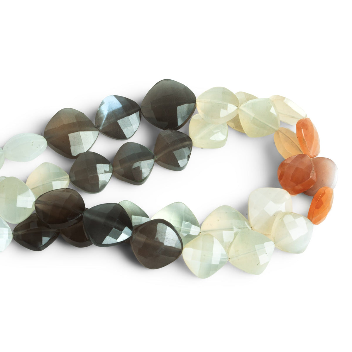 9-12mm Multicolor Moonstone Faceted Pillows 8 inch 18 beads - The Bead Traders