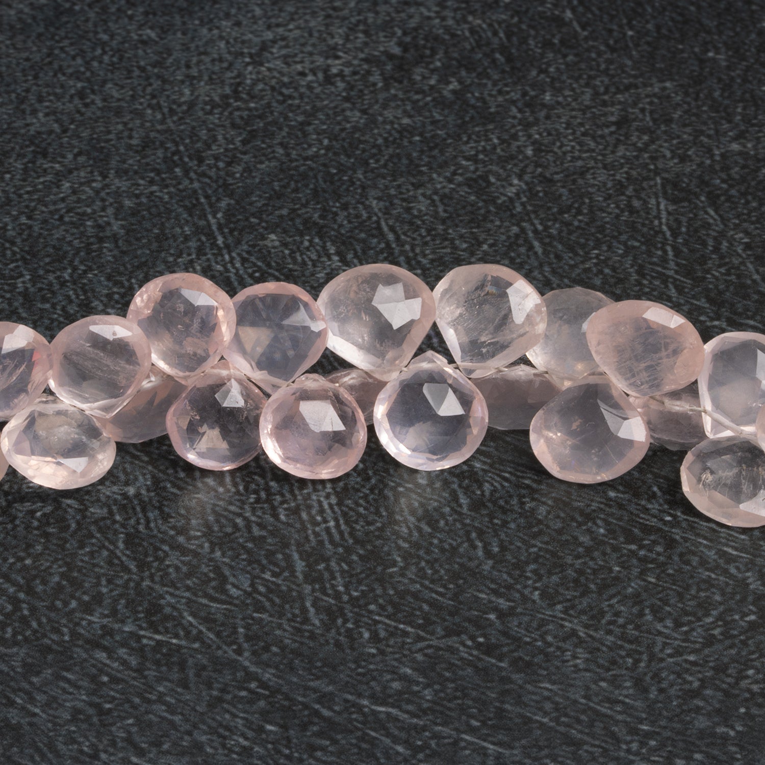 9 - 12mm Rose Quartz Faceted Hearts 8 inch 45 beads - The Bead Traders
