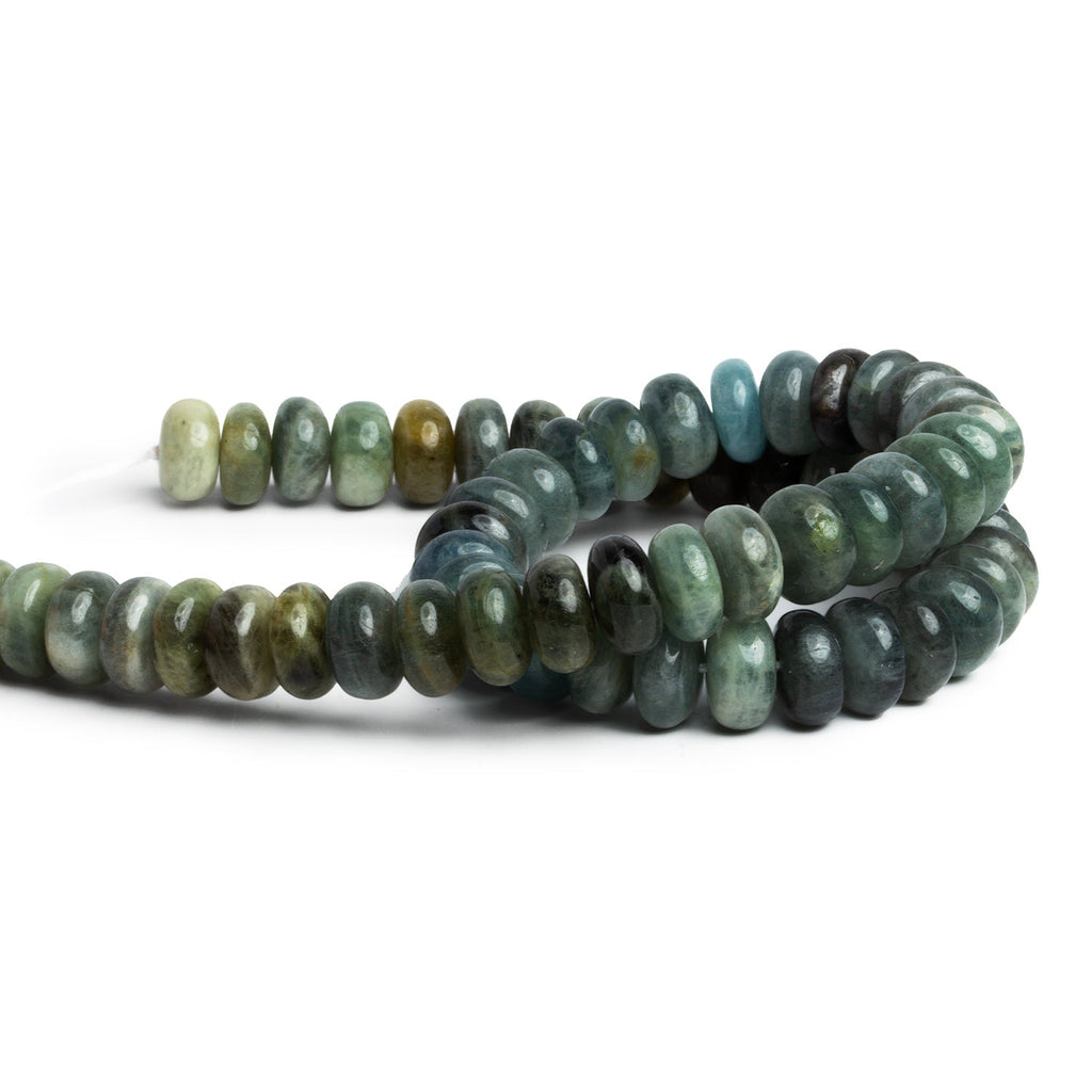 9 - 12mm Shaded Moss Aquamarine Plain Rondelles 14 inch 58 beads - The Bead Traders