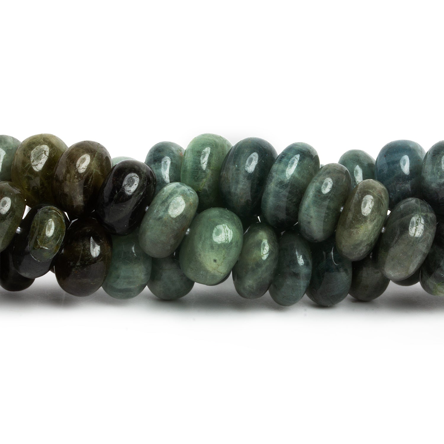 9 - 12mm Shaded Moss Aquamarine Plain Rondelles 14 inch 58 beads - The Bead Traders
