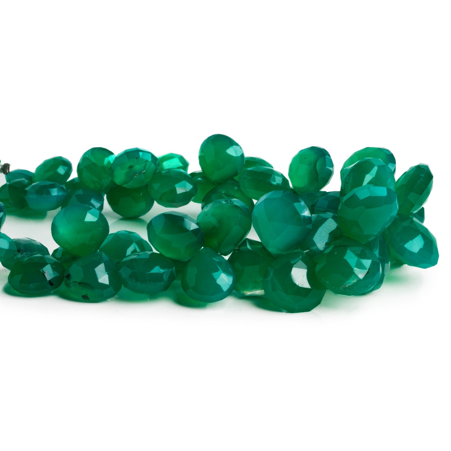 9 - 13mm Green Quartz Faceted Hearts 8 inch 44 beads - The Bead Traders