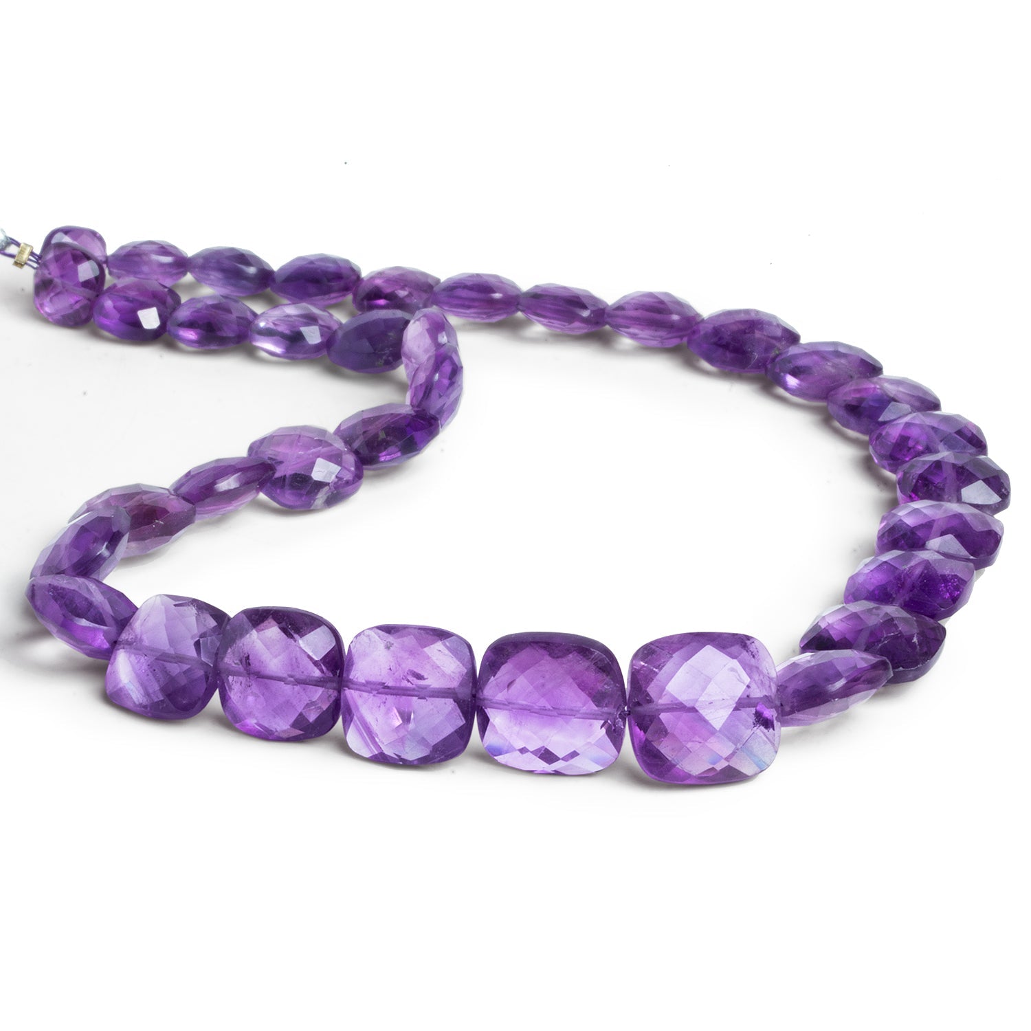 9 - 14mm Amethyst Faceted Cushions 15 inch 33 beads - The Bead Traders
