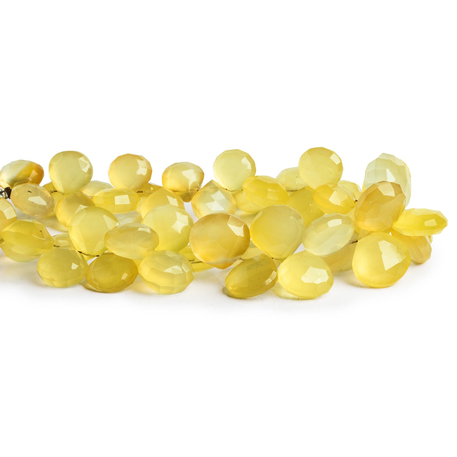 9 - 14mm Lemon Chiffon Chalcedony Faceted Hearts 8 inch 41 beads - The Bead Traders
