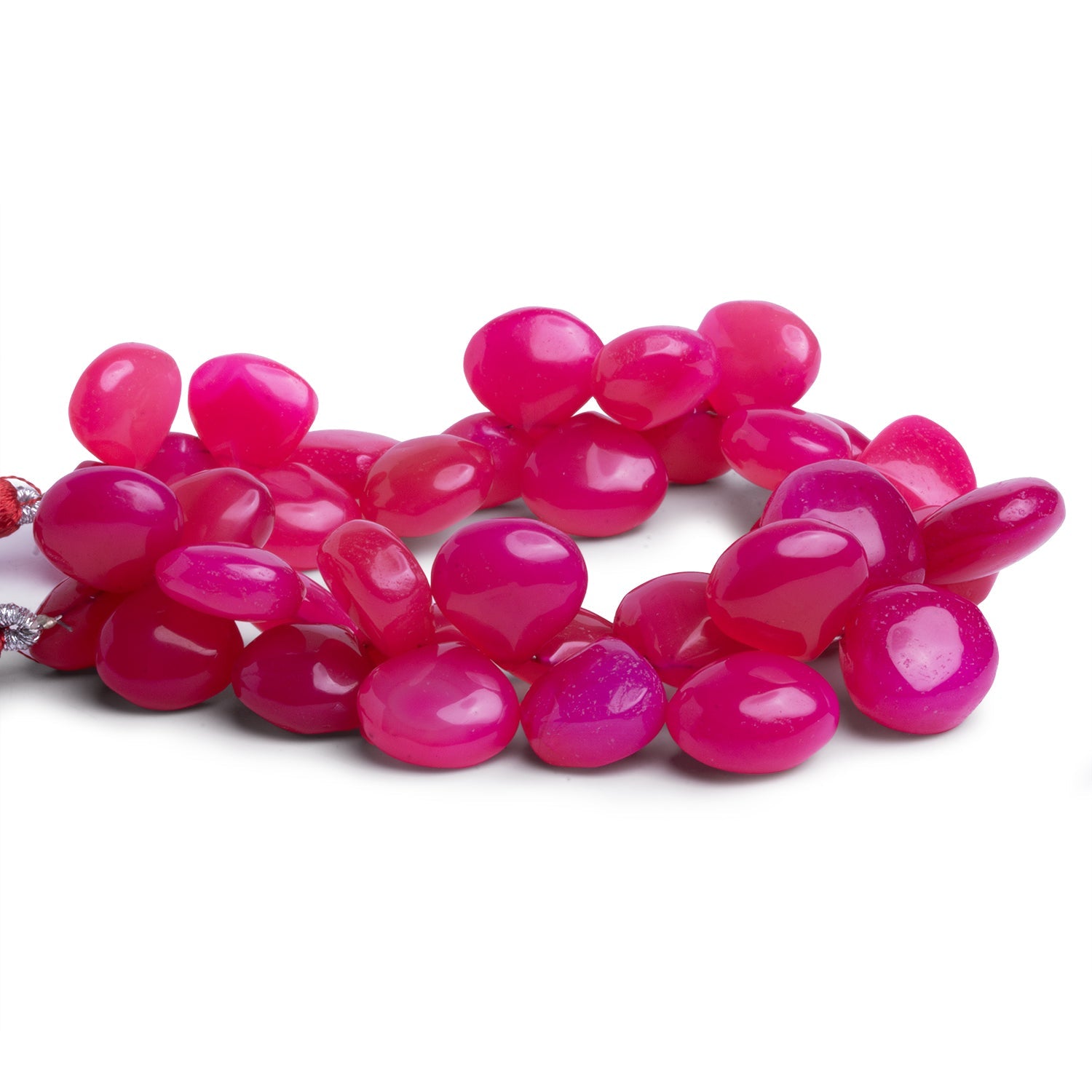 9 - 15mm Hot Pink Chalcedony Plain Hearts 7.5 inch 35 beads - The Bead Traders